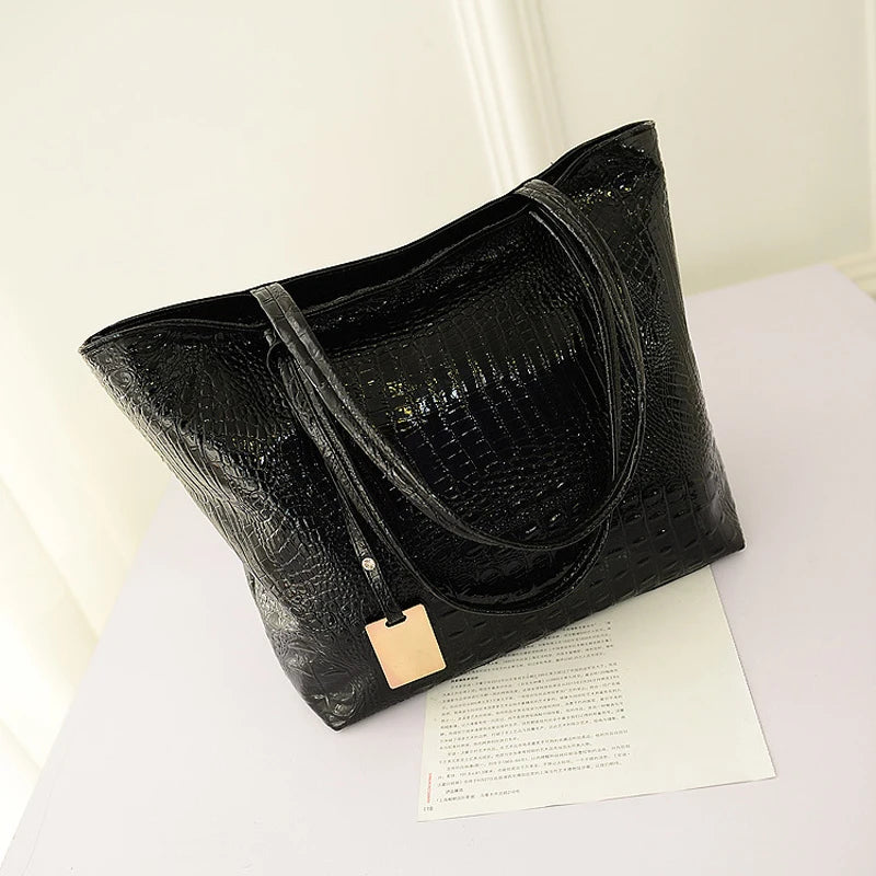 Crocodile Print PU Shoulder Bag Women Large Capacity Handbag Bucket Shopper Bag