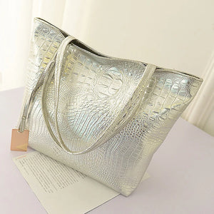 Crocodile Print PU Shoulder Bag Women Large Capacity Handbag Bucket Shopper Bag