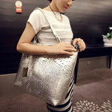 Crocodile Print PU Shoulder Bag Women Large Capacity Handbag Bucket Shopper Bag