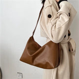 PU Solid Shoulder Bag Women Brief Style Satchel Soft Casual Large Capacity Handb