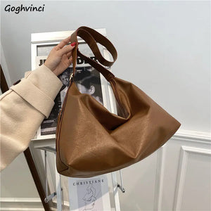 PU Solid Shoulder Bag Women Brief Style Satchel Soft Casual Large Capacity Handb