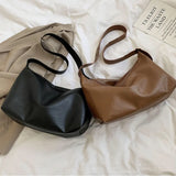 PU Solid Shoulder Bag Women Brief Style Satchel Soft Casual Large Capacity Handb