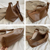 PU Solid Shoulder Bag Women Brief Style Satchel Soft Casual Large Capacity Handb