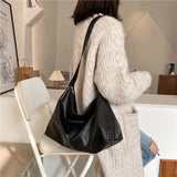 PU Solid Shoulder Bag Women Brief Style Satchel Soft Casual Large Capacity Handb