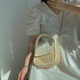 PU Splicing Straw Women Handbags Shoulder Bags Chain Tote