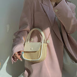 PU Splicing Straw Women Handbags Shoulder Bags Chain Tote