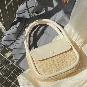 PU Splicing Straw Women Handbags Shoulder Bags Chain Tote