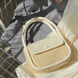 PU Splicing Straw Women Handbags Shoulder Bags Chain Tote