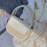 PU Splicing Straw Women Handbags Shoulder Bags Chain Tote