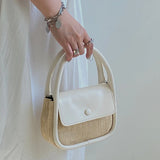 PU Splicing Straw Women Handbags Shoulder Bags Chain Tote