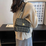 PU Tweed Ladies Chains Clutch Bags Quilted Fall Winter Shoulder Purses