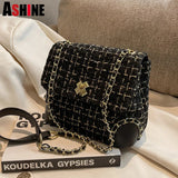 PU Tweed Ladies Chains Clutch Bags Quilted Fall Winter Shoulder Purses