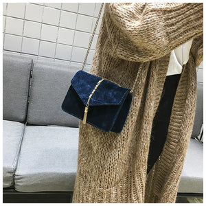 PU Velvet Mini Crossbody Bag Spring Fire Tassels Magnetic Snap Women's Bag