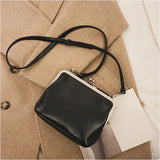 PU Women Small Shoulder Bag Clip Clutch Retro Mini Ladies Purse