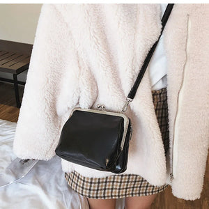 PU Women Small Shoulder Bag Clip Clutch Retro Mini Ladies Purse