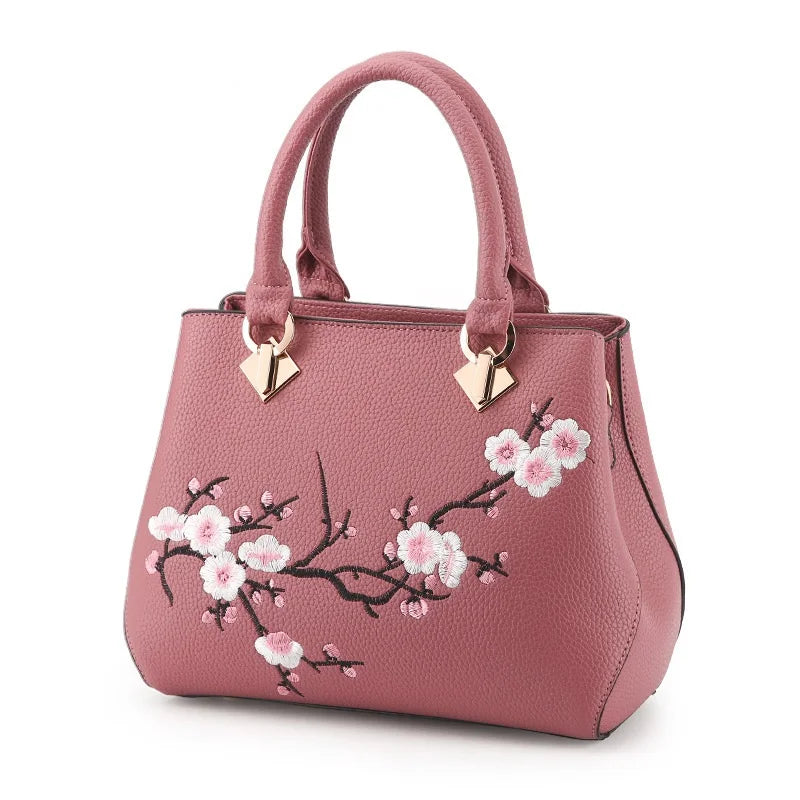 Embroidery Shoulder Bag Sweet Lady Handbag Big Capacity Messenger PU Leather