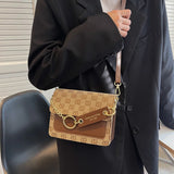 Embroidered Letter Handbag with Chain - Small Square Flip Bag