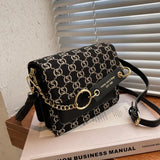 Embroidered Letter Handbag with Chain - Small Square Flip Bag
