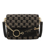 Embroidered Letter Handbag with Chain - Small Square Flip Bag