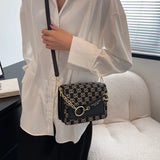 Embroidered Letter Handbag with Chain - Small Square Flip Bag