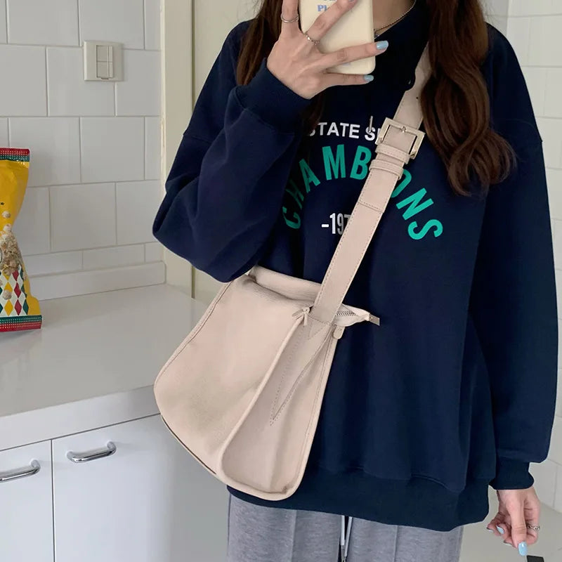 PU Leather Women Shoulder Bag Large Capacity Wide Strap Female Crossbody Bag