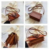 PU polish Shoulder Crossbody Square Bags for Women Vintage Solid Small Flap