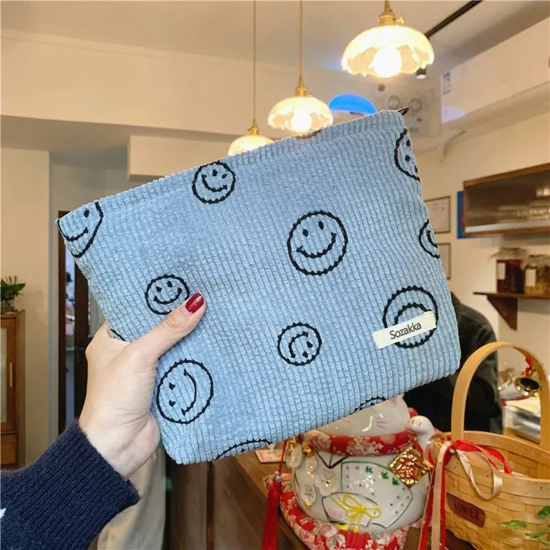Face Pattern Makeup Bag Canvas Cosmetic Travel Beauty Storage Organizer