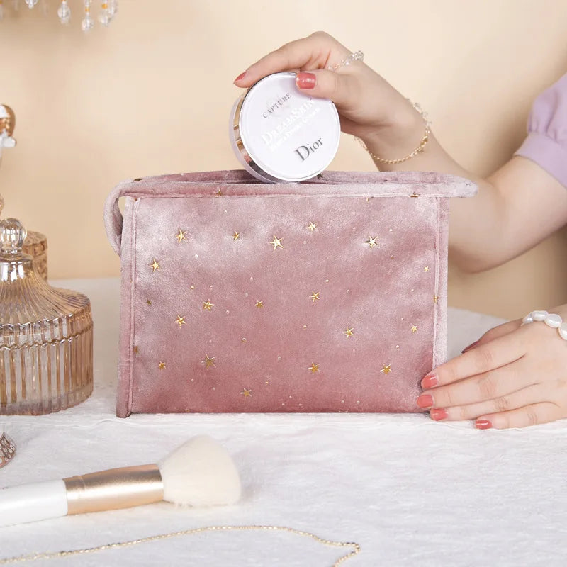 1 Pc Star Cosmetic Bag Women Zipper Vintage Velvet Makeup Bag