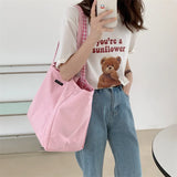 Large Women Plaid Shopping Bag Reusable Canvas Shoulder Bag 6 Colors Tote Bag