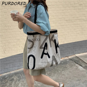 Canvas Letter Printing Large Shopping Bag Women Handbag Tote