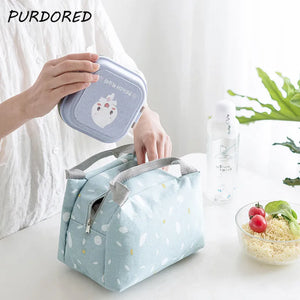 Women Thermal Lunch Bag Cotton Linen Cooler Picnic Box Case Food Container