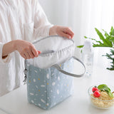 Women Thermal Lunch Bag Cotton Linen Cooler Picnic Box Case Food Container