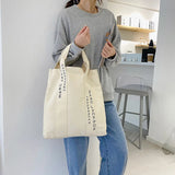 Minimalist Letter Shoulder Tote Bag Large Canvas Reusable Shopping Bag