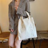 Minimalist Letter Shoulder Tote Bag Large Canvas Reusable Shopping Bag