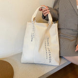 Minimalist Letter Shoulder Tote Bag Large Canvas Reusable Shopping Bag