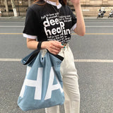 Women Denim Tote Bag Large Shoulder Bag Student Handbags