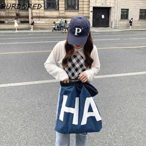 Women Denim Tote Bag Large Shoulder Bag Student Handbags