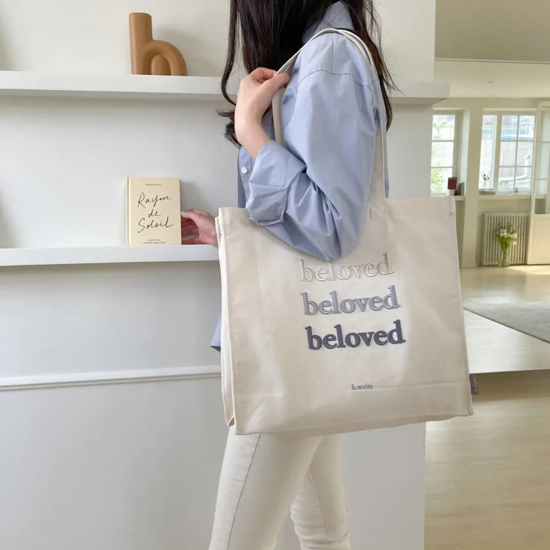 Gradient Text Tote Bag Canvas Casual Shoulder Bag