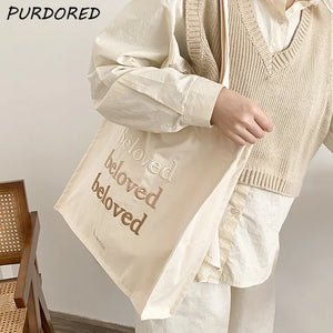Gradient Text Tote Bag Canvas Casual Shoulder Bag