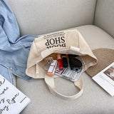 Women Mini Handbag Style Letters Print Canvas Shopping Bag Girl Lunch Tote Bag