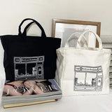 Women Mini Handbag Style Letters Print Canvas Shopping Bag Girl Lunch Tote Bag