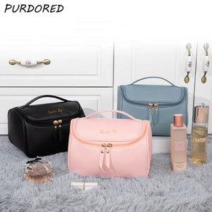 1 Pc PU Leather Large Cosmetic Bag Women Zipper Waterproof