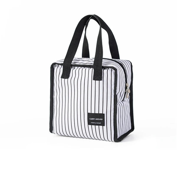 Portable Stripe Lunch Bag for Women Insulated Tote Container Bento Organizer