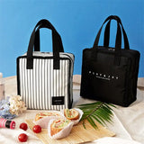 Portable Stripe Lunch Bag for Women Insulated Tote Container Bento Organizer