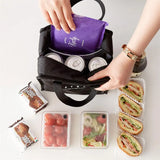 Portable Stripe Lunch Bag for Women Insulated Tote Container Bento Organizer