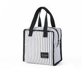Portable Stripe Lunch Bag for Women Insulated Tote Container Bento Organizer