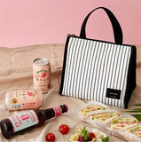 Portable Stripe Lunch Bag for Women Insulated Tote Container Bento Organizer