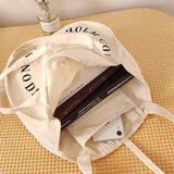 Round Shape Women Tote Bag Canvas Letter Decoration Handbag