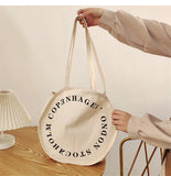 Round Shape Women Tote Bag Canvas Letter Decoration Handbag