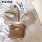 Soft Corduroy Makeup Bag Large Solid Cosmetic Travel Organizer